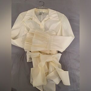 Cache button up blouse with tie